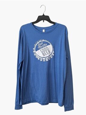 Marthas Vineyard T Shirt Womens L Blue Cape Cod Bad Martha Good Beer Long Sleeve